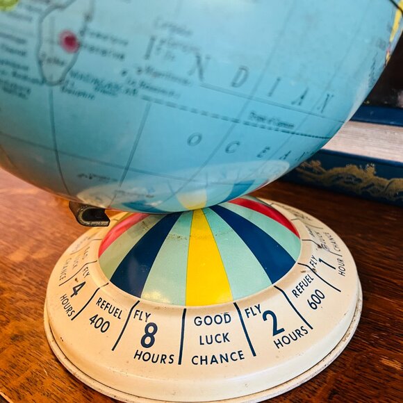 Vintage Mid Century Tin Desk 8 Inch Magnetic Air Race Globe, Replogle Globes Inc - Picture 10 of 16